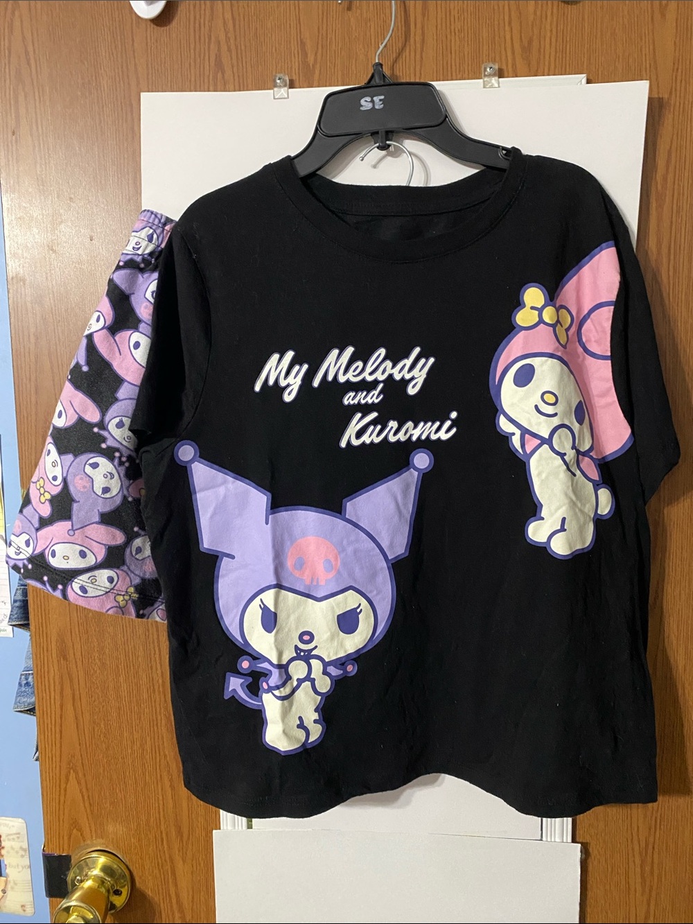 Sanrio Black My Melody & Kuromi Printed Tee and matching shorts. 2pc.set